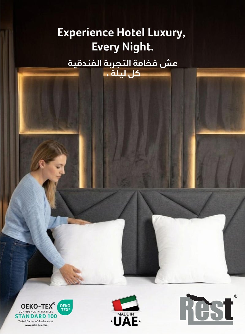 Rest وسائد رمي السرير حشوة وسادة غلاف خارجي حشو ميكروفايبر 500 جرام ألياف فائقة النعومة حجم 50x50 سم ، 20x20 بوصة حشوات الوسائد ديكور منزلي أبيض (عبوة من 2) - Image 5